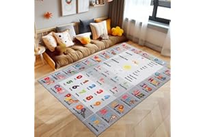 ‎SIMPEX KinderTeppich, Alphabet - Buchstaben - Zahlen - Tiere, Teppich Grau, 120 x 170 cm, Teppich für Kinder, Teppich Kinderzimmer