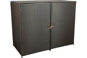 gartenmoebel-einkauf Mülltonnenbox für 2X Tonnen bis 120 Liter, 130x66x110cm, Stahl + Polyrattan Geflecht Mocca