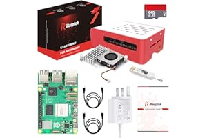 iRasptek Raspberry Pi 5 4GB Starter Kit - 64GB Edition of OS-Bookworm Pre-installed（Red&White Case）