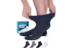DOCTOR'S SELECT Diabetic Ankle Socks with Grippers for Men and Women - 4 Pair 1/4 Length Neuropathy Socks for Women | Non Binding Socks Women, Black/White/Navy/Grey, Large