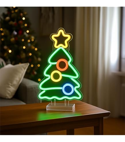 Christmas Tree LED Neon Sign - Battery/USB Powered Night Light For Holiday Home Decor