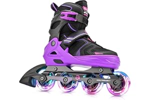 Kuxuan Skates Verstellbare Inline-Skates für Jungen Mädchen Kinder mit Leuchträdern, Teenager-Skates für Anfängerinnen Frauen
