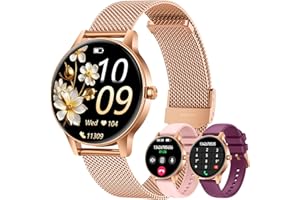 TAOLOON Smartwatch Donna Orologio Chiamate Bluetooth: 1,27" Tondo Touch Orologi Smart Watch da Impermeabile Sport Fitness Contapassi Cardiofrequenzimetro Pressione Caloriec Oro Polso per Android iOS Telefono