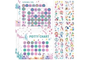 GOTDYBST Pack of 10 Children's Potty Reward Boards Includes 280 Stickers, 40 Glue Dot Stickers and 10 Mermaid Tattoo Stickers, Potty Training Reward Chart Suitable for Boys and Girls (Mermaid)