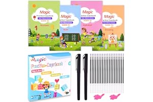Morcheiong Reusable Magic Practice Copybook Set for Kids, 4Pcs Calligraphy Handwriting Practice Book for Preschools