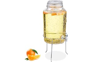 Relaxdays Dryckesdispenser med stativ, limobehållare 5 l, kran, vattendispenser, glas, stryklås