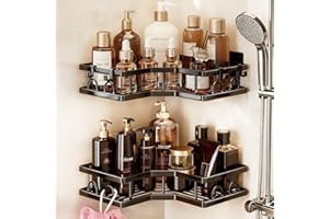 LINKINNO 2 Pezzi Mensola Doccia Senza Foratura, Autoadesivo Portaoggetti in Metallo Organizzatore con 2 Ganci Removibili conservare Sapone Accessori per Bagno ([2 Pezzi] Mensola Doccia Angolare)