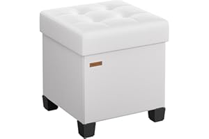 SONGMICS Puff Almacenaje, Banco Plagable con Patas, 38 x 38 x 40 cm, Reposapiés, 37 L, PVC, para el Dormitorio, Sala de Estar, Blanco Nube LSF0512W02