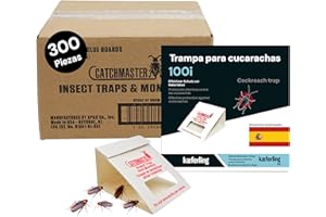 Catchmaster 100i – Trampas para Cucarachas 300 Piezas – Adhesivas sin Veneno ni Biocidas – Seguras para Niños y Mascotas – Adhesivo Natural