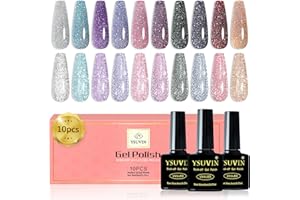 YSUVIN Vernis Semi Permanent Pailleté Réfléchissants, 10 Couleurs Rose Violet Bleu Noir Or Argent Diamant Vernis à Ongles Soak Off UV pour Cocktail Conférence Nail Art Design