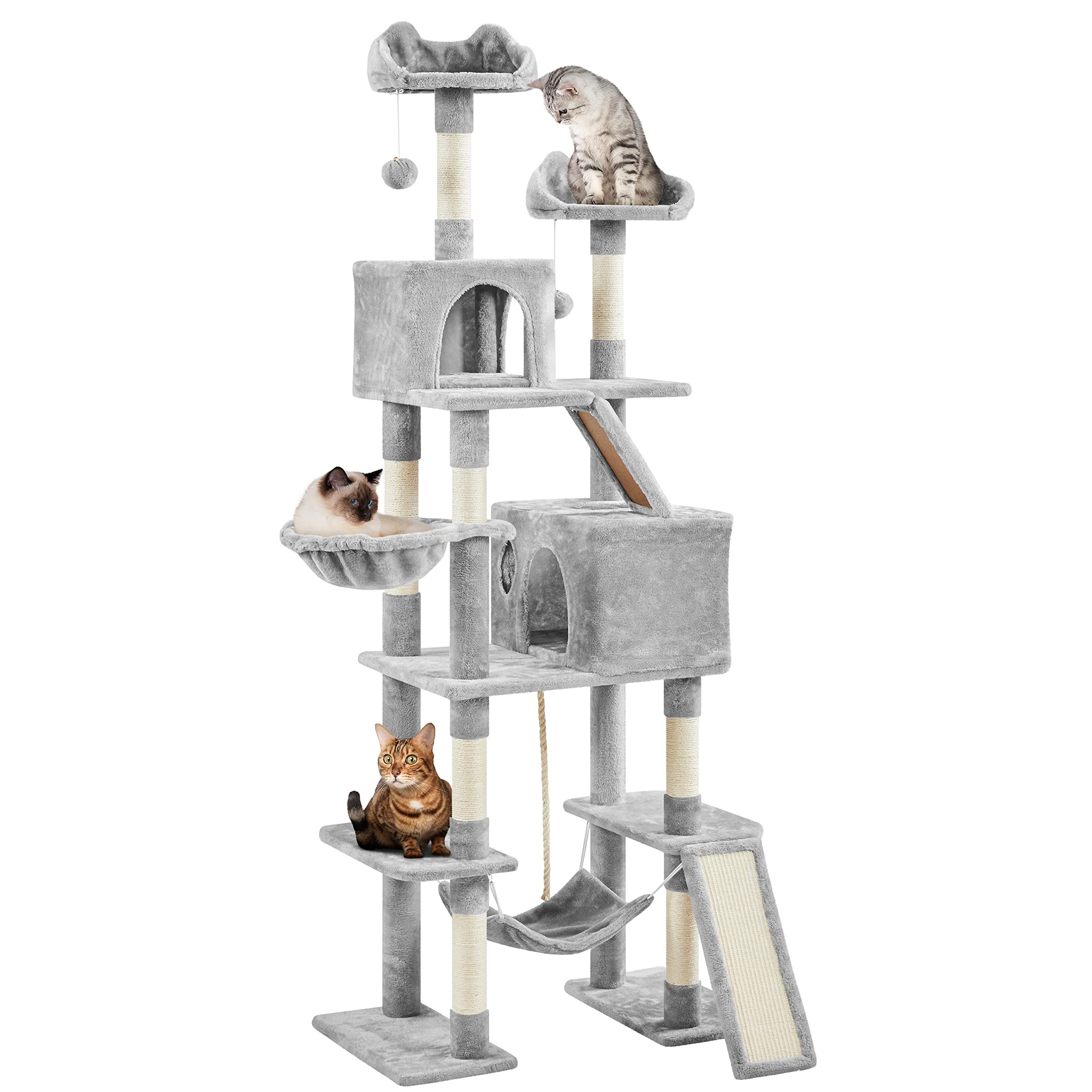 Yaheetech Rascador Alto 209 cm Árbol para 3-4 Gatos Adultos Torre Escalador Castillo Juquetes Mascotas XXL,Gris Claro