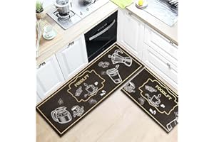 comfoyar Set di 2 Tappeti da Cucina, Tappetini in Pelle Anti Fatica, Tappetini da Cucina in PVC, Tappetini Resistenti all'Olio per Cucina Lavanderia Ufficio (44 x 75 cm+44 x 120 cm)