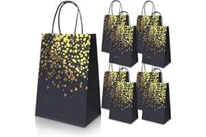 JIASHA Bolsas de Regalo, 15 pcs Bolsas Regalo, Bolsas de Papel con Asas, Bolsa de Regalo Kraft con Asas Bolsas Papel ​Kraft para Fiestas, Ceremonias de Graduación, Bodas, Aniversarios etc (Negro)