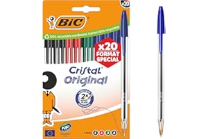 BIC Cristal Original Stylos-Bille Pointe Moyenne (1,0 mm) avec Capuchons et Embouts Assortis - Couleurs Assorties, Pochette Format Spécial de 27