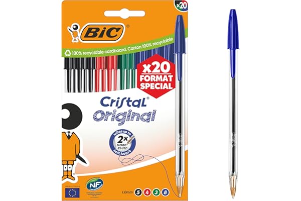 BIC Cristal Original Bolígrafos de Punta Media (1,00 mm) - Colores de Tinta Surtidos, Caja de Edición Especial de 20