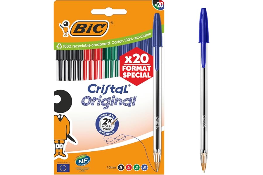 BIC Cristal Original Bolígrafos de Punta Media (1,00 mm) - Colores de Tinta Surtidos, Caja de Edición Especial de 20