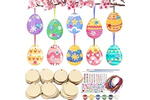 HONMOK 50 Pack Easter Eggs Painting Kit, Easter Eggs Craft for Kids, DIY Wooden Easter Arts and Crafts for Boys Girls Gift Easter Party Crafting Activities Hanging Decorations