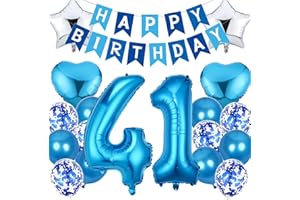 Feelairy Geburtstagsdeko 41 Jahre Mann, Luftballon 41. Geburtstag Deko Männer, Happy Birthday Deko Folienballon 41 Jahre Geburtstag Männer, Blau Ballon 41. Geburtstag Mann Party Dekoration Set