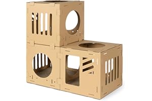 Navaris modułowy tekturowy domik dla kota, falista tektura, konfigurowalna wieżka zabaw dla małych kotów i kociąt