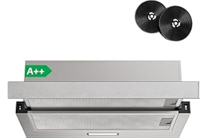 FIREGAS Hotte Aspirante Téléscopique 60cm,400 m³/h,Classe A++, Éclairage LED,2 Vitesses,Montage Sous Meuble ou Mural, Recyclage ou Évacuation,Inox