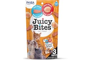 INABA Juicy Bites - Friandise pour Chat en Bouchées au Poisson et Palourde - Semi-humides - 3 Sachets de 11,3g