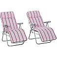 Outsunny Set of 2 Garden Sun Lounger Outdoor Reclining Seat Cushioned Seat Foldable Adjustable Recliner Red and White