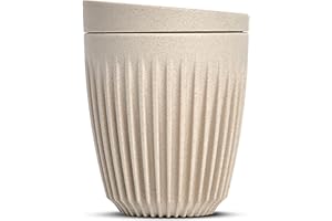 HUSKEE Coffee Cups with Lids - Reusable Coffee Cup with Unique Fins for Espresso, Cappuccino, Americano, Mocha - Insulated & Portable Latte Cups Made with Repurposed Coffee Husks (Natural, 8oz)