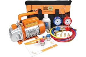 BACOENG 3CFM Vacuum Pump and Manifold Gauge Set - Complete AC Repair Tool Kit for Mini Split/HVAC/AUTO with Heavy Tool Bag - Diagnostic R134a/R410A/R407C