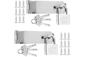AHUNTTER 2 Pack Shed Locks and Latches with Key Heavy Duty Stainless Steel Padlock Hasp and Staple with Screws 5 Inch Door Clasp Gate Lock for Door Window Cabinet Pet Cage Crate Fitting Accessories