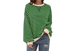 TERIVEEK Damen-Sweatshirt, Oversize, gestreift, Farbblock, langärmelig, Rundhalsausschnitt, lässig, locker, Y2K-Shirt
