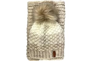 kennydoo Mütze & Schal Set I 2 teilig I Damen Kombi - Beanie mit großem Bommel und Loop I kuschelig gestrickt