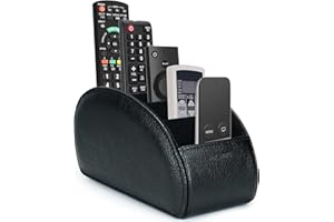 molshine Remote Control Holder with 5 Compartments,Pu Leather Office Organization Storage Caddy Box for Tv Remote,Heater Controllers,Media Player,Office Supplies,Makeup Brush (Black)