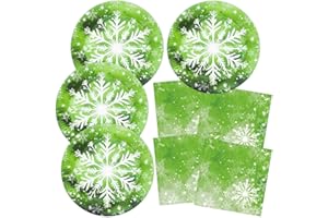 HNH Assiettes de Noël, Cristal de neige Lot de 40 Serviettes en papier de table Vaisselle de fête jetables pour Noël