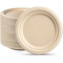 JINYUDOME Set di 100 piatti di carta compostabili, piatti in bagassa biodegradabili al 100%, piatti in fibra di canna da zucchero [marrone naturale]-50 piatti resistenti da e 50 piatti usa e getta