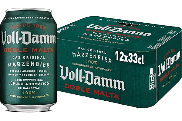 Voll-Damm | Cerveza Doble Malta | Toque Cítrico y Afrutado | Sabor Único | Espuma Consistente | Pack de 12 Latas x 33 cl