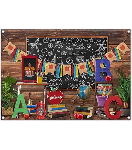 Back To School Backdrop For Kindergarten Classroom Decor Wooden Crayon First Day Photography Background Teacher Kids Party Supplies Photoshoot Booth