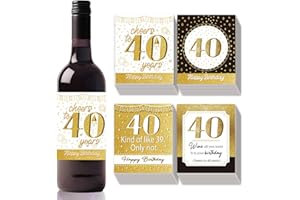 SUPERDANT Etichette per Vino per Bottiglie 10 set di 4 stili Etichette 40° compleanno Etichetta per Bottiglia di Vino Buon Compleanno Copertura per Bottiglia di Vino Regalo per Festa di Compleanno