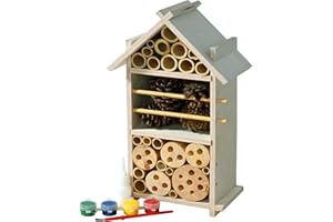 ‎LUXUS-INSEKTENHOTELS dobar® 22369FSC Insektenhotel Bastel-Set - Wildbienenhotel zum Bemalen und Selberbauen - Insektenhotel Holz - Bienenhaus für solitäre Wildbienen - Nisthilfe für Insekten - 16 x 9,5 x 28 cm - Bunt