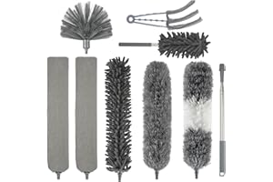 QILICZ Lot de 9 plumeaux télescopiques lavables - Extensible jusqu'à 250 cm - Pour nettoyer les plafonds, les espaces, les toiles d'araignée - Gris