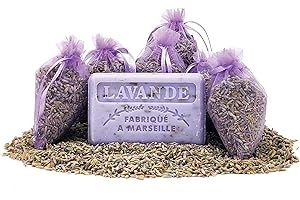 ALVENDIA - Coffret Provence : Savon aux Fleurs de Lavande + 6 Sachets de Lavande - Fabriqué et Récolté en Provence