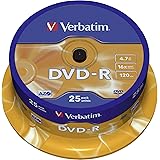 Verbatim DVD-R Discs 25 Spindle Pack, Bulk Pack 25 x DVD-R Blank Discs with AZO Protection Against UV, 16x Speed, 4.7 GB