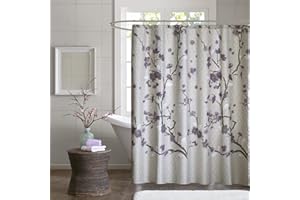 Madison Park Holly nowoczesna tkanina bawełniana, długie, kwiatowe zasłony prysznicowe do łazienki, 182 x 182, żółty, fioletowy, 182 x 182