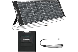 SWAREY Panel Solar 200W, Placa Solar Portátil ETFE Monocristalino con Tipo-C PD 18W, Adaptadores XT60 Anderson DC5521, Soportes Ajustables para Estación de Energía Exteriores Camping RV