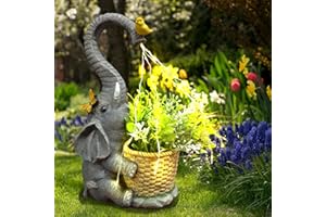 ‎LIFEMET Garten Outdoor Elefanten Statue Deko - Elefant mit Gefälschter Pflanze Gartenfiguren Solar Lichter Bewässerung für Außen, Weihnachten Ornamente Figur für Patio, Elefant Geschenke für Frauen Mama
