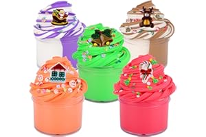 KelvSbem 5 Pack Fluffy Butter Slime Kit, Super Soft and Non-Sticky, Slime with Cute Christmas Charms, DIY Xmas Slime Toy for Girls, Party Favors Goodie Bag Fillers for Kids Boys