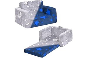 Welnow 2-in-1-Kinder-Sofa-Stuhl, leuchtet im Dunkeln, umwandelbarer Kleinkindstuhl, ausklappbarer Kinder-Sofa, zusammenklappbar, Kinderspielsofa mit abnehmbarem Bezug