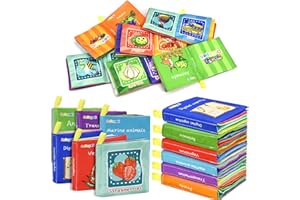 Dr.Rapeti Set di 6 Libri di Stoffa per Bambini, Libri di Stoffa Baby, Libro di Stoffa Morbida, Educativi Sensoriale in Tessuto Libro, Libro Tattile per Bambini(Inglese)