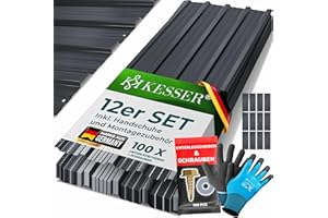 KESSER® 12 plaques de tôle profilée trapézoïdale 129 cm x 45 cm = 7 m² | Tôle de Toit pour abri de Jardin, plaques en Acier galvanisé 0,25 mm, Gants de Montage, Antracite