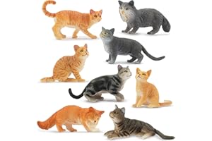 toymany 8PCS Grey and Orange Cat Figurines, Realistic Small Cat Figures Toy Set, Kitten Educational Toy Easter Eggs Cake Topper Christmas Birthday Gift Diorama School Project for Kids Children