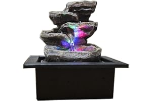Fontaine d’Intérieur Cascade 4 Niveaux Effet Pierre Naturelle Lumière Coloré, Déco d’intérieur en Mouvement - Fontaine de Table Zen Relaxante, Décoration Salon Chambre Bureau, H 25cm – Galou Zen’Light